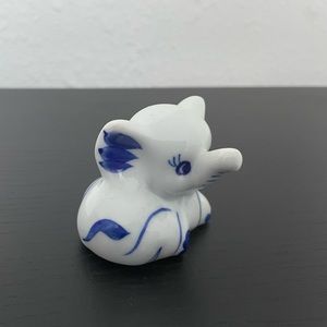 Vintage China White & Blue Fine Porcelain Miniature Elephant.